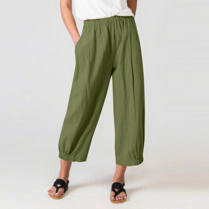 Pantalon Harem Femme – Taille Haute Élastique – Coupe Ample Croppée