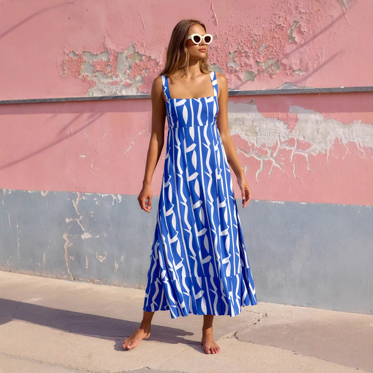 Robe longue femme – Coupe évasée – Imprimé abstrait