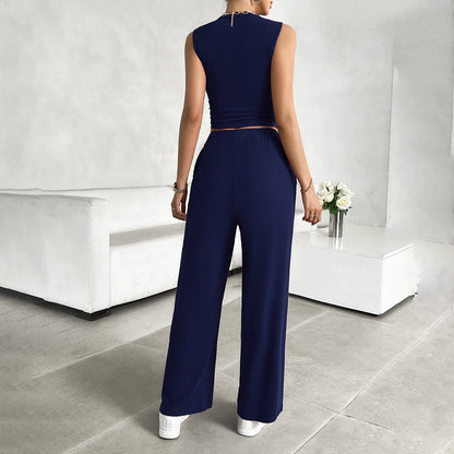 Ensemble Femme 2 Pièces – Haut Court Sans Manches – Pantalon Large Taille Élastique