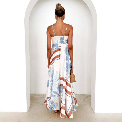 Robe longue femme – Dos nu – Coupe évasée – Tissu respirant – Imprimé fleuri
