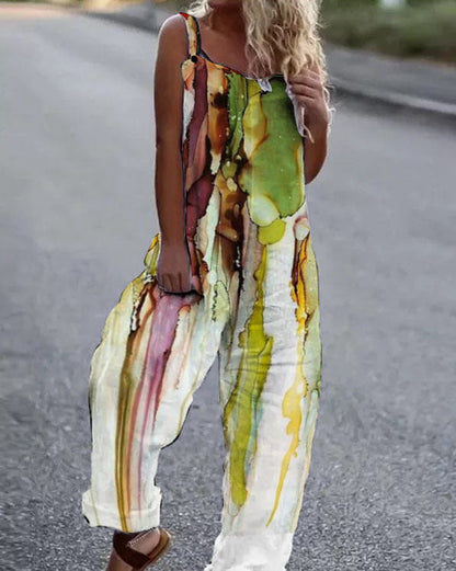 Combinaison Femme – Coupe Décontractée – Imprimé Fleuri – Jambes Larges – Bretelles Réglables