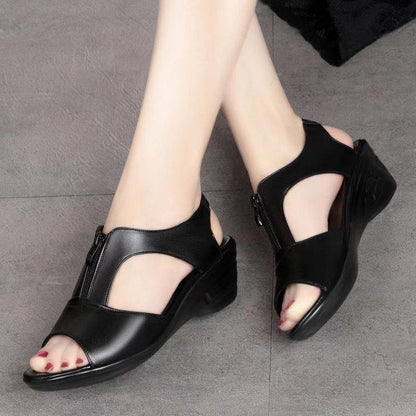 Sandales compensées femme – Bout ouvert – Fermeture zippée – Design respirant élégant