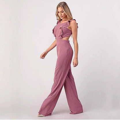 Combinaison Femme – Taille Haute – Sans Manches – Large Jambe – Volants – Découpe Taille