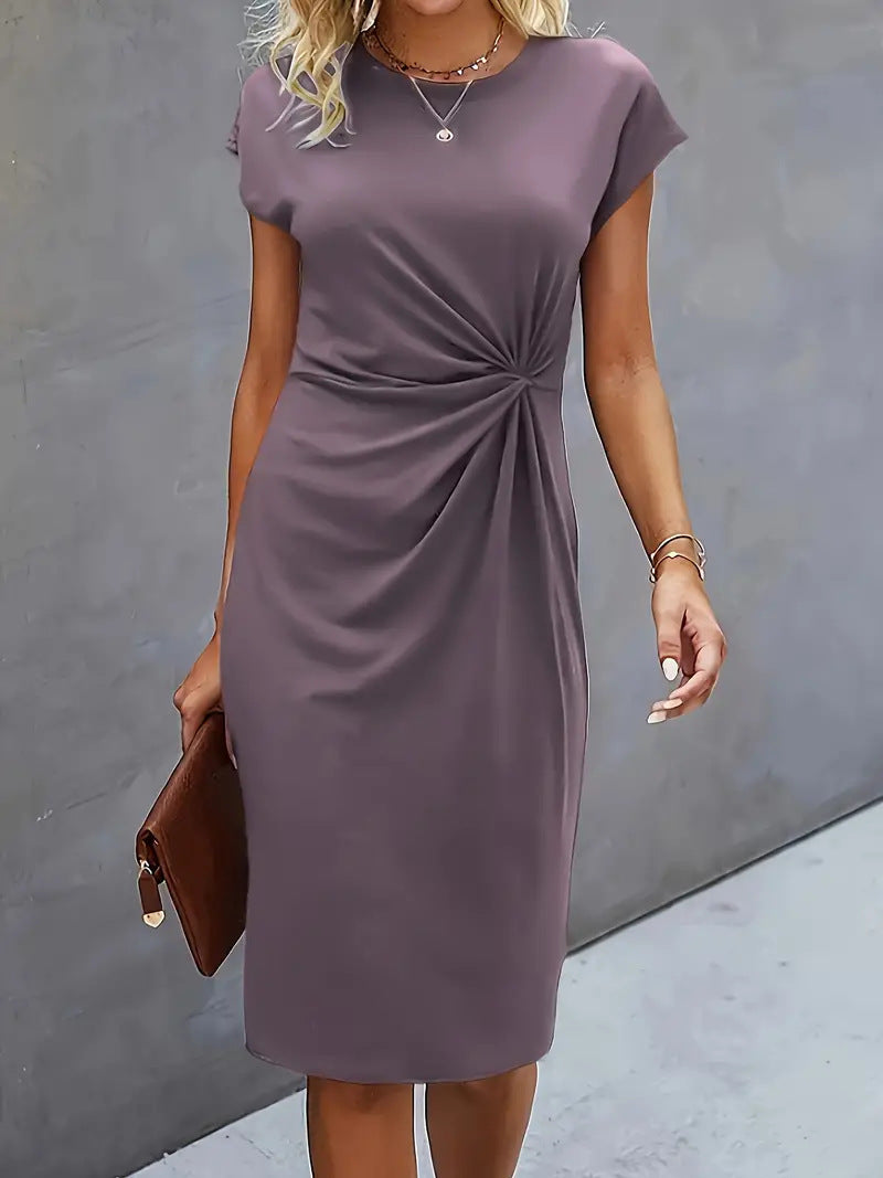 Robe femme moulante – Coupe ajustée – Manches courtes – Col rond – Nœud latéral