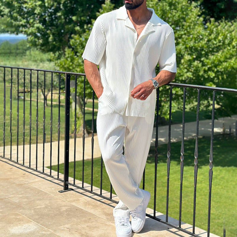 Ensemble athleisure homme – Coupe décontractée – Tissu respirant – Chemise manches courtes & pantalon long