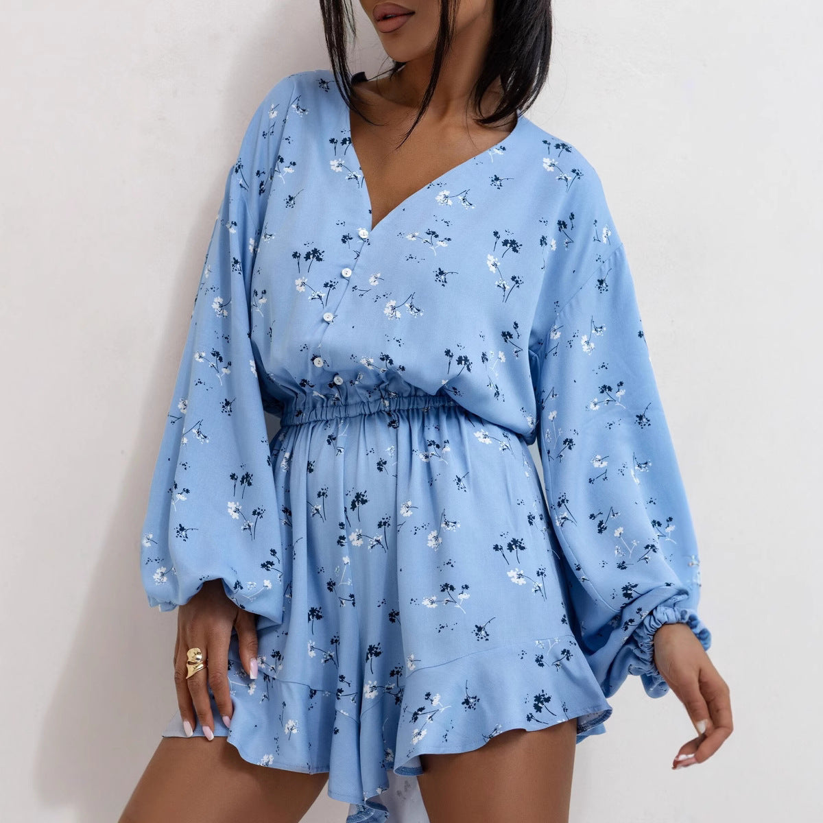 Combinaison Femme – Tissu Fluide Respirant – Manches Longues – Imprimé Abstrait – Taille Cintrée
