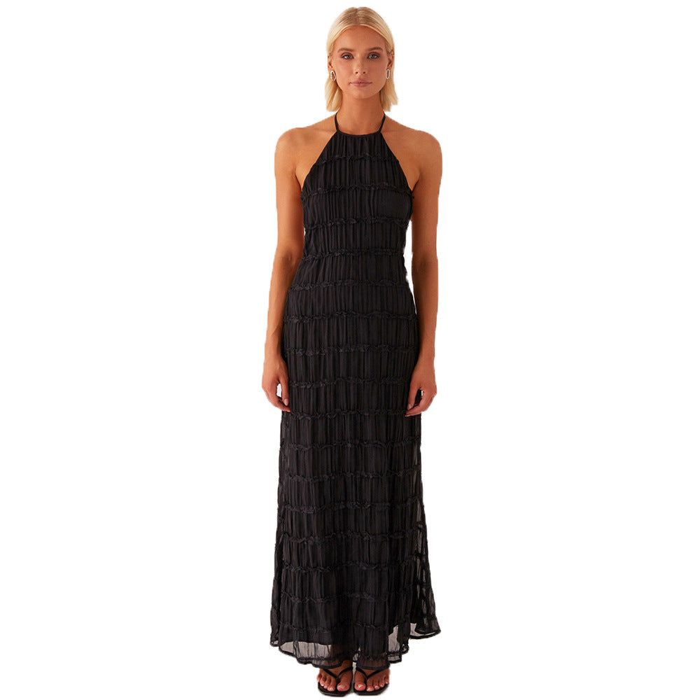 Robe longue femme – Coupe moulante – Tissu plissé – Dos nu – Tenue élégante