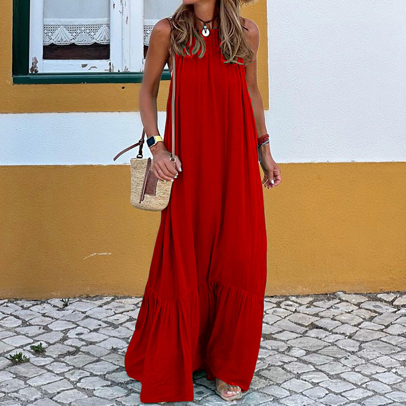 Robe longue femme – Coupe fluide – Encolure dos nu – Fibres naturelles respirantes