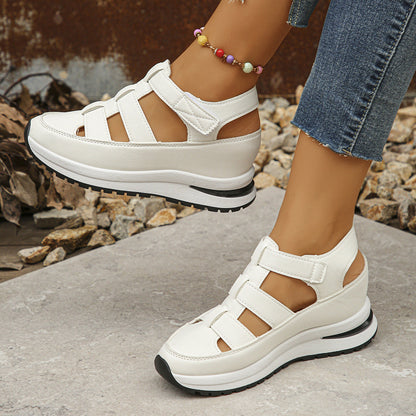 Sandales compensées femme – Bout fermé – Design ajouré – Bride réglable – Semelle plateforme