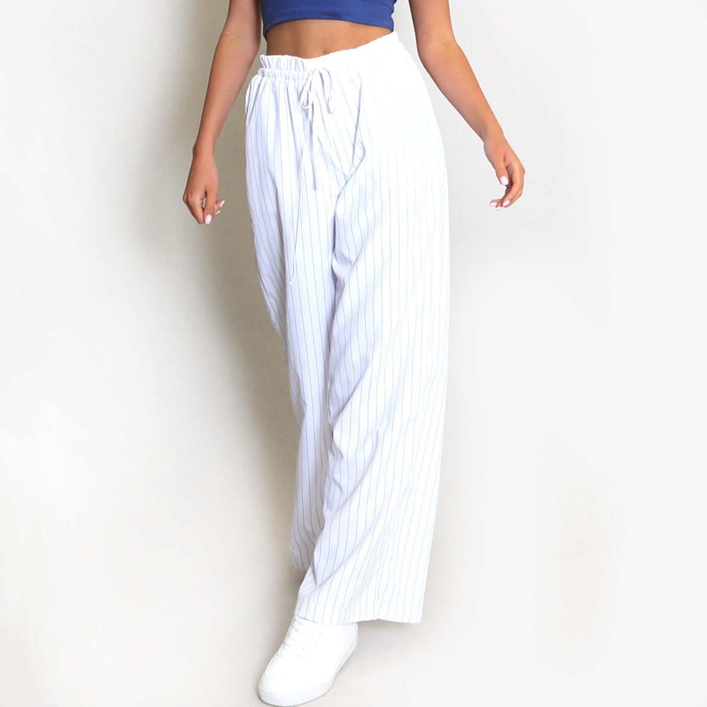 Pantalon large femme – Coupe ample – Tissu confortable – Taille cordon – Avec poches
