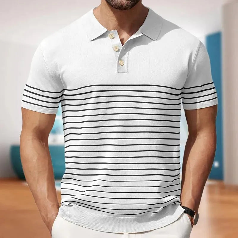 Men's polo – Soft knit – Classic fit – Short sleeves – Elegantly striped