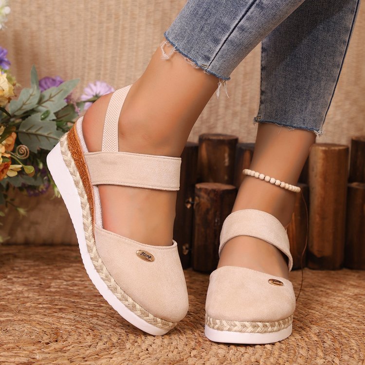 Sandales compensées femme – Bout fermé – Brides larges – Semelle jute – Style décontracté