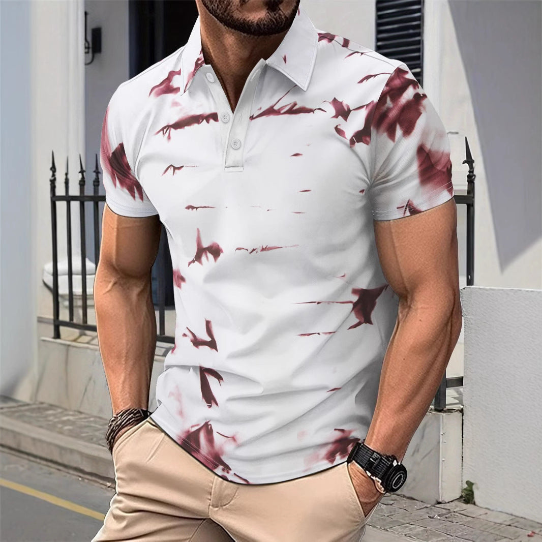 Polo homme – Coupe slim – Coton – Motif abstrait – Patte boutonnée