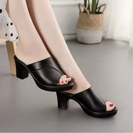 Mules à Talons Femme – Bout Ouvert – Talon Bloc – Enfilage Confortable – Style Épuré