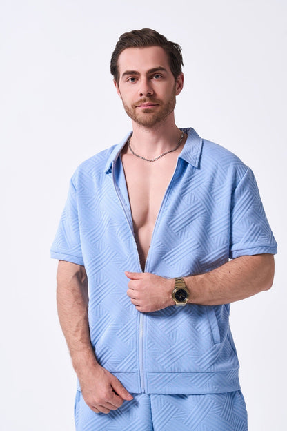 Chemise homme manches courtes – Coupe décontractée – Motif texturé – Col zippé