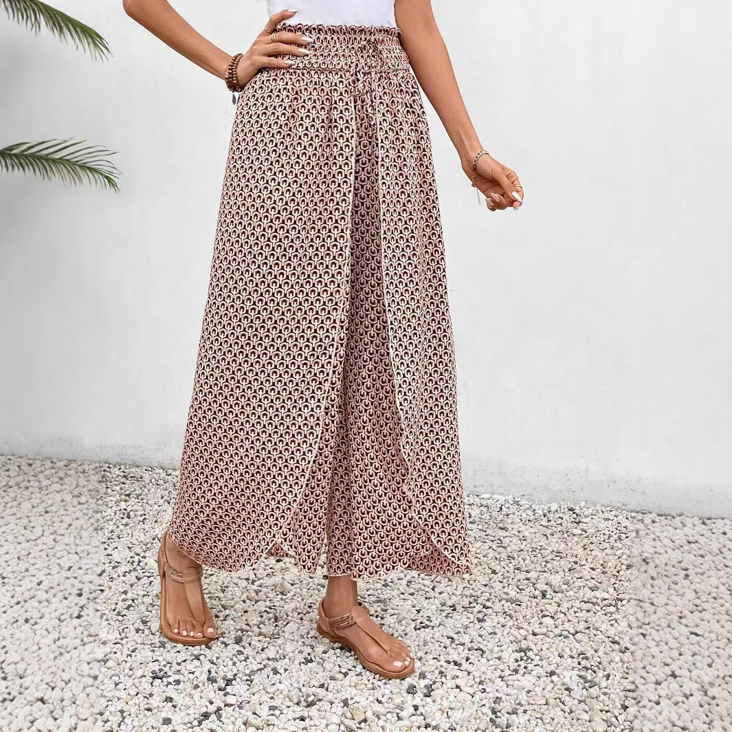 Pantalon Jupe Femme – Coupe Ample – Imprimé Fleuri – Fentes Latérales – Tissu Respirant