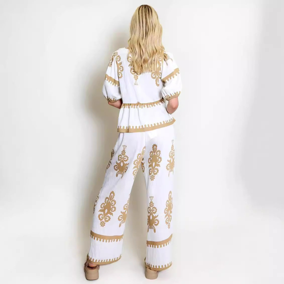 Ensemble Femme Deux Pièces – Haut Nœud Court – Pantalon Large
