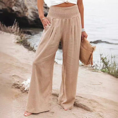 Pantalon large femme – Coupe ample – Tissu respirant – Taille élastique confortable