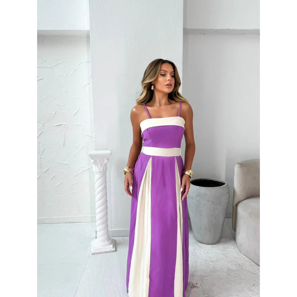 Robe longue femme – Taille haute – Bretelles fines – Coupe évasée élégante