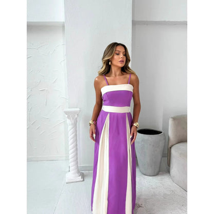 Robe longue femme – Taille haute – Bretelles fines – Coupe évasée élégante