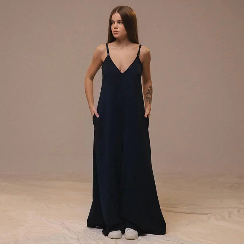 Combinaison femme – Tissu respirant – Coupe ample – Sans manches – Taille à nouer