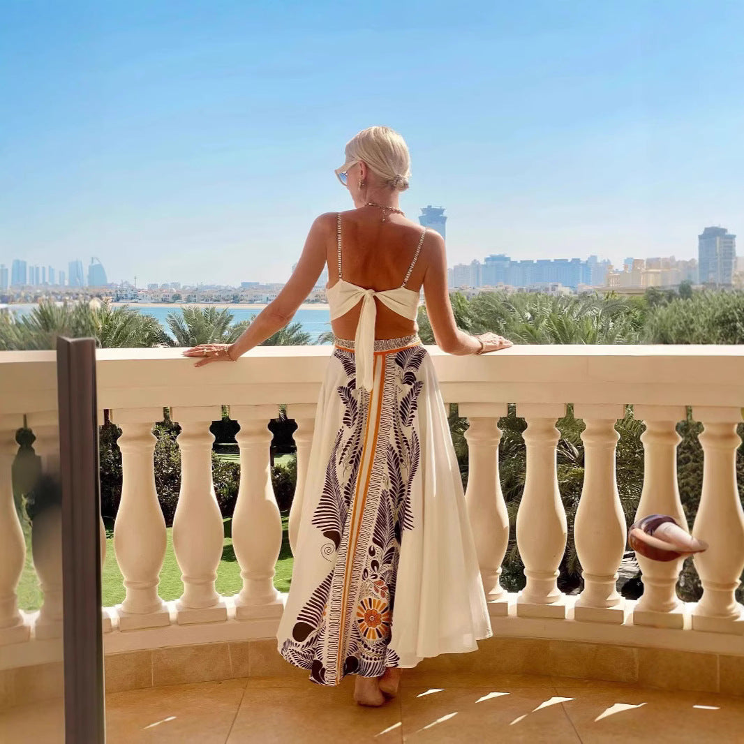 Robe longue femme – dos nu – coupe fluide – imprimé élégant