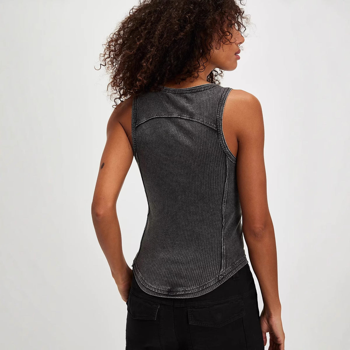 Débardeur femme – Coupe ajustée – Maille côtelée stretch – Bretelles amovibles