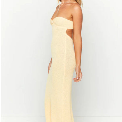 Women's dress – Stretch knit – Slim fit – Bustier – Twisted open back – Long