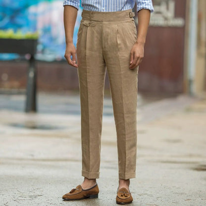 Pantalon homme – Coupe slim – Taille haute – Fibres naturelles – Plis élégants