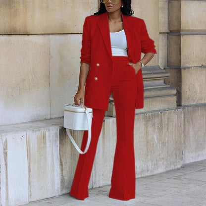 Ensemble pantalon blazer femme – Coupe droite – Veste boutonnée – Jambe large fluide
