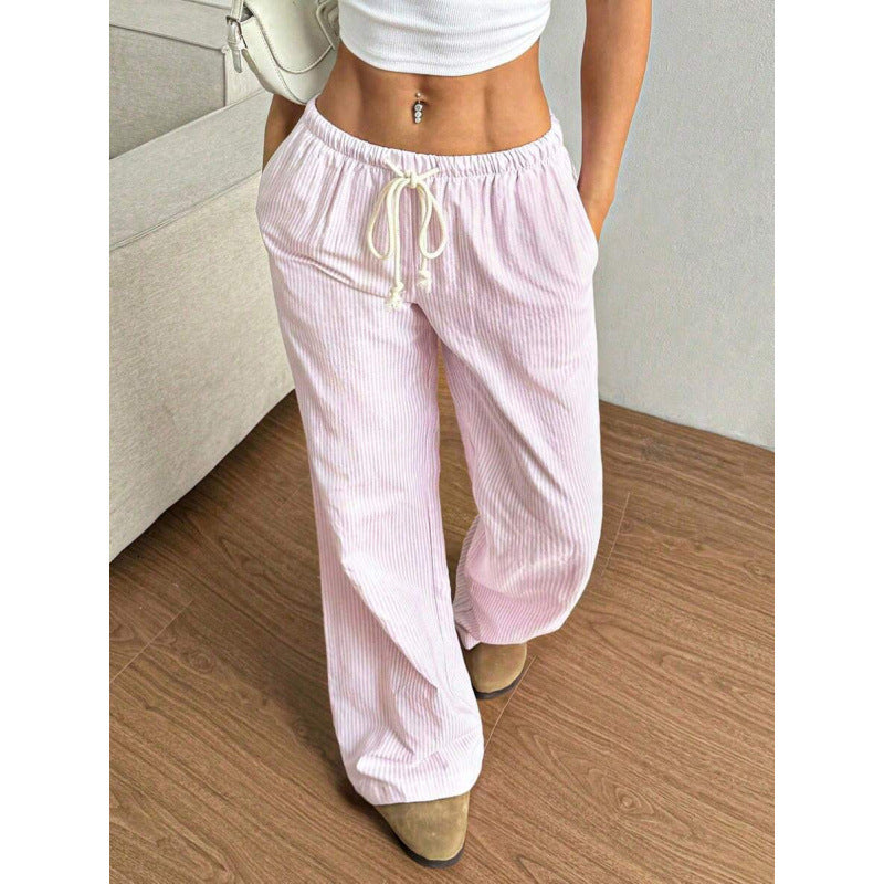 Pantalon large femme – Coupe décontractée – Coton – Taille élastique avec poches