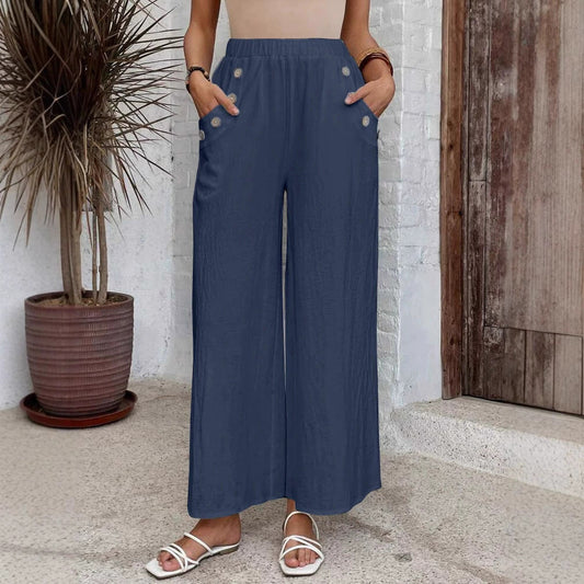 Pantalon femme large coupe courte – Léger – Taille élastique