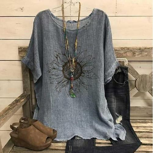 T-shirt femme – Coupe oversize – Maille douce – Manches courtes – Imprimé graphique