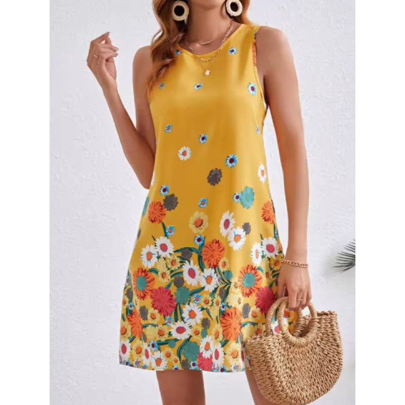 Robe femme droite – coton – sans manches – coupe fluide