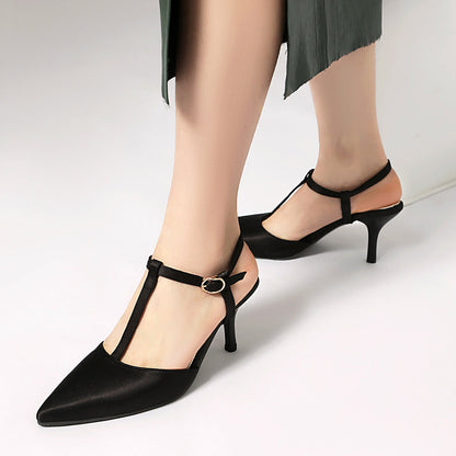 Sandales à talons femme – Bout pointu – Tige en T – Finition lisse élégante