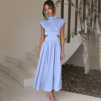 Robe midi femme – Coupe élégante – Taille cintrée – Buste plissé – Détail ajouré