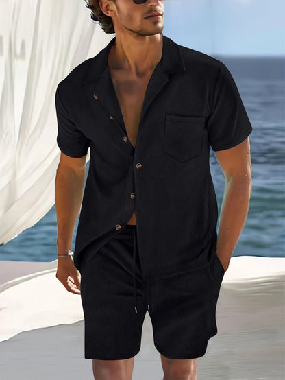 Ensemble chemise homme – Coupe décontractée – Coton léger – Rayures verticales