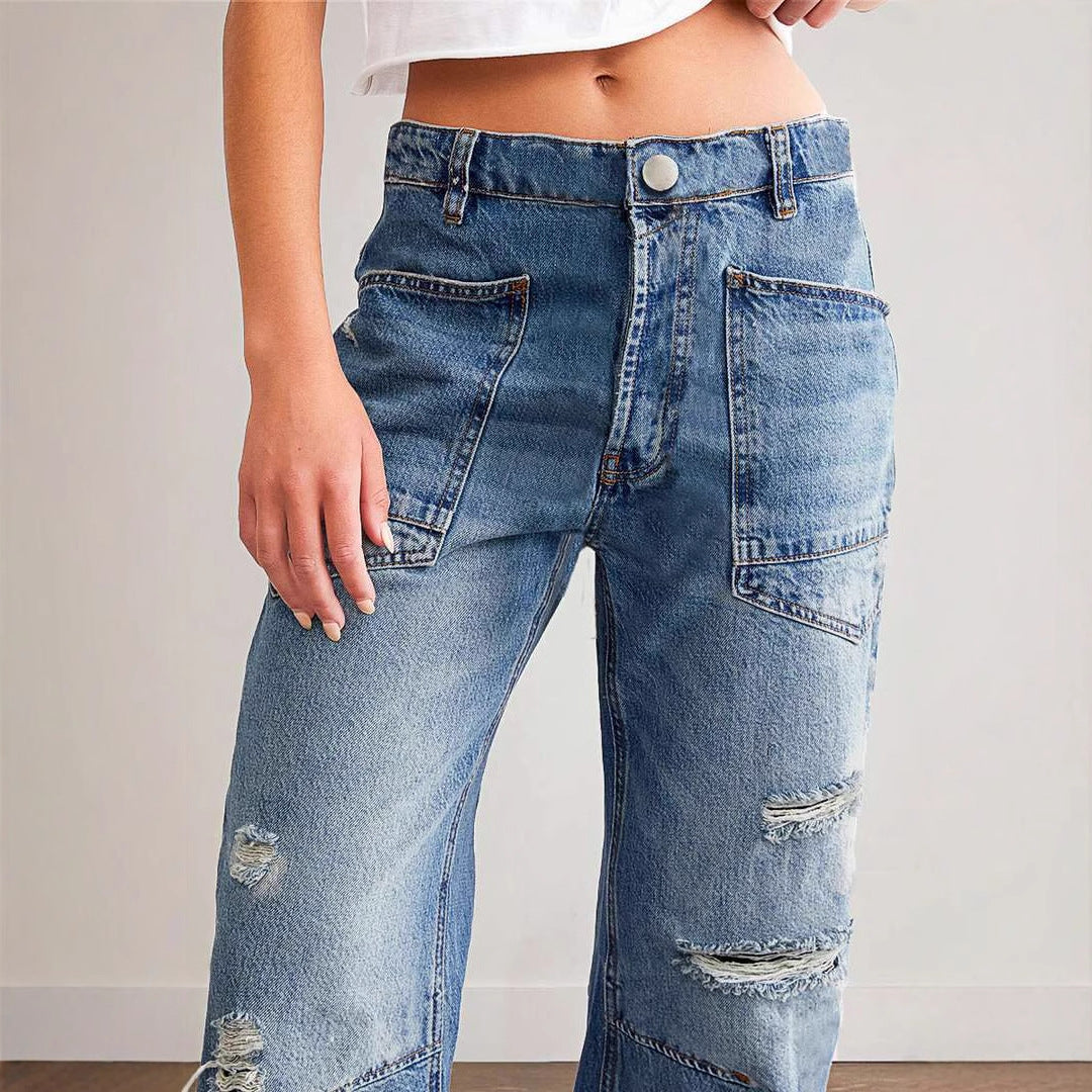 Women's jeans – Boyfriend fit – Distressed details – Large pockets – High waist