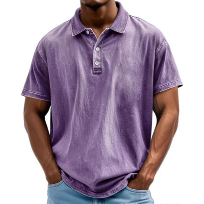 Polo homme – Coupe décontractée – Fibres naturelles – Effet délavé vintage