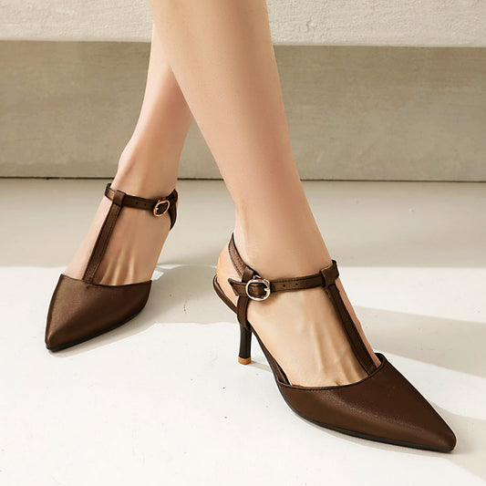 Sandales à talons femme – Bout pointu – Tige en T – Finition lisse élégante