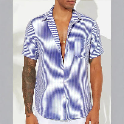 Men's short-sleeve shirt – Relaxed fit – Vertical stripes – Breathable fabric