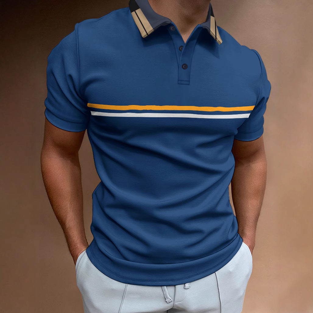 Polo men's – Slim fit – Breathable fabric – Chest stripes – Textured collar