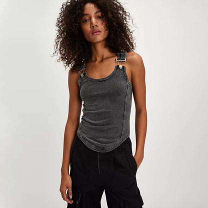 Débardeur femme – Coupe ajustée – Maille côtelée stretch – Bretelles amovibles