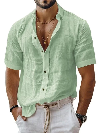 Chemise homme à manches courtes – Coupe décontractée – Tissu respirant – Col à revers