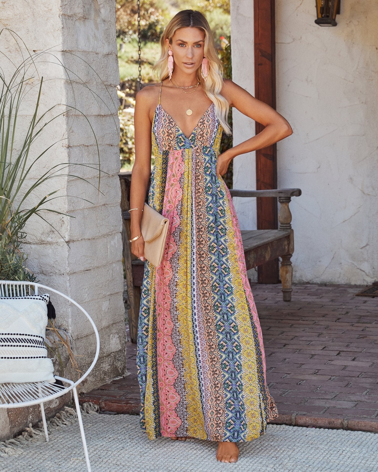 Robe longue femme – Décolleté en V – Dos nu – Bretelles fines – Tissu fluide respirant