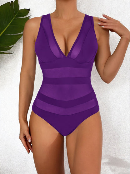 Maillot de bain femme une-pièce – Décolleté plongeant – Empiècements en mesh – Ajusté