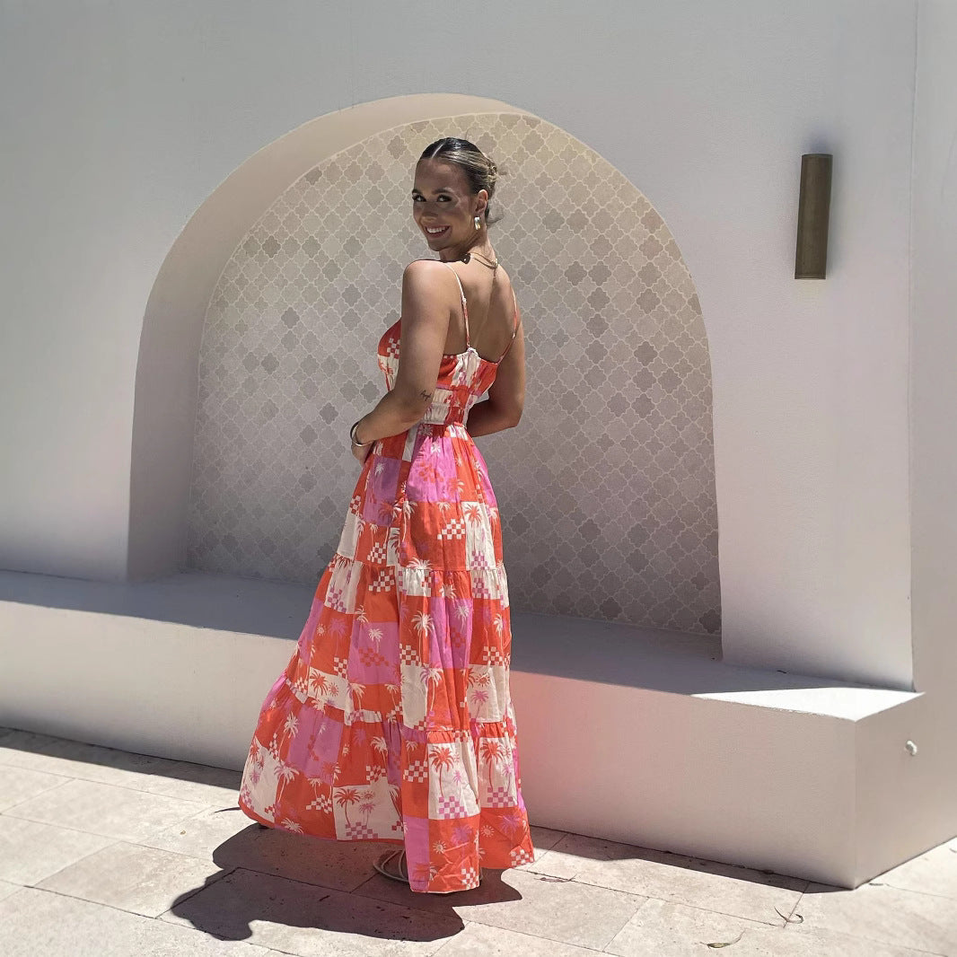 Robe longue femme – Coupe fluide – Bretelles fines – Coton – Style décontracté