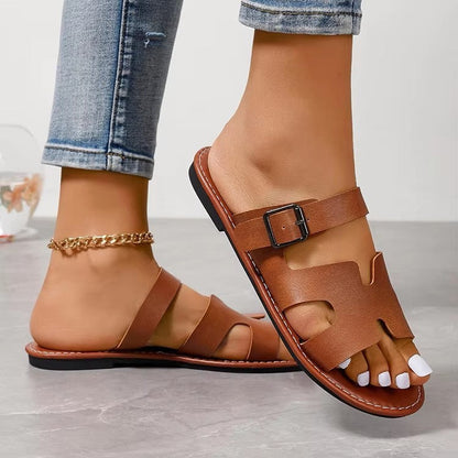 Sandales femme – Bout ouvert – Bride à boucle réglable – Semelle plate confort