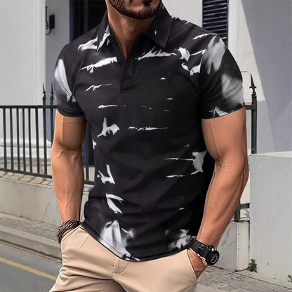 Polo homme – Coupe slim – Coton – Motif abstrait – Patte boutonnée