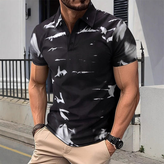 Polo homme – Coupe slim – Coton – Motif abstrait – Patte boutonnée